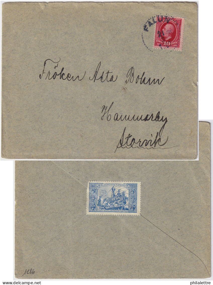 SUÈDE / SWEDEN - 1907 (Mar 21) 10ö Red Facit 54 +Tuberculosis Charity Label On Cover From FALUN To STORVIK - Brieven En Documenten