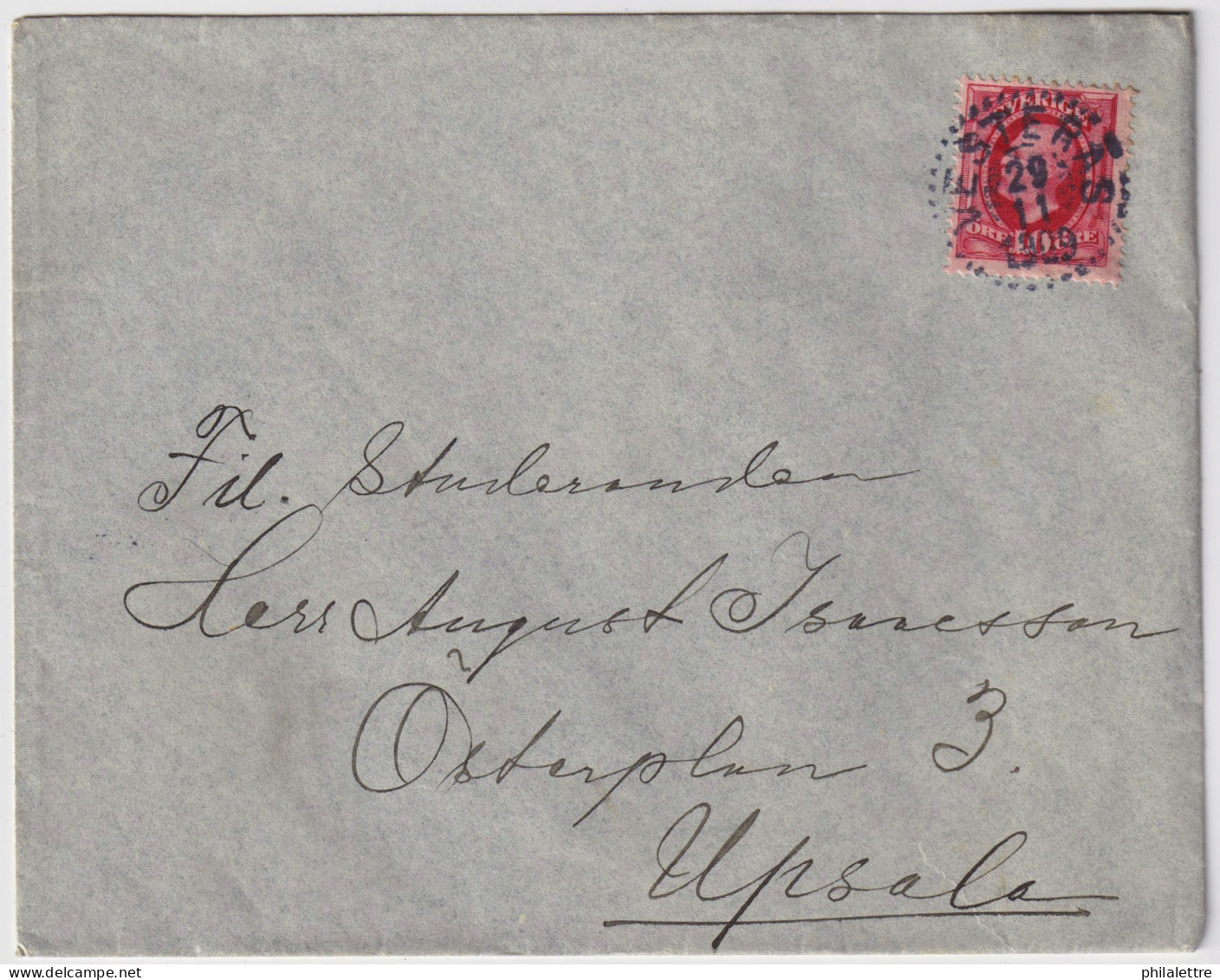 SUÈDE / SWEDEN - 1909 (Nov 29) 10ö Red Facit 54 On Cover From VESTERÅS To UPPSALA - Storia Postale