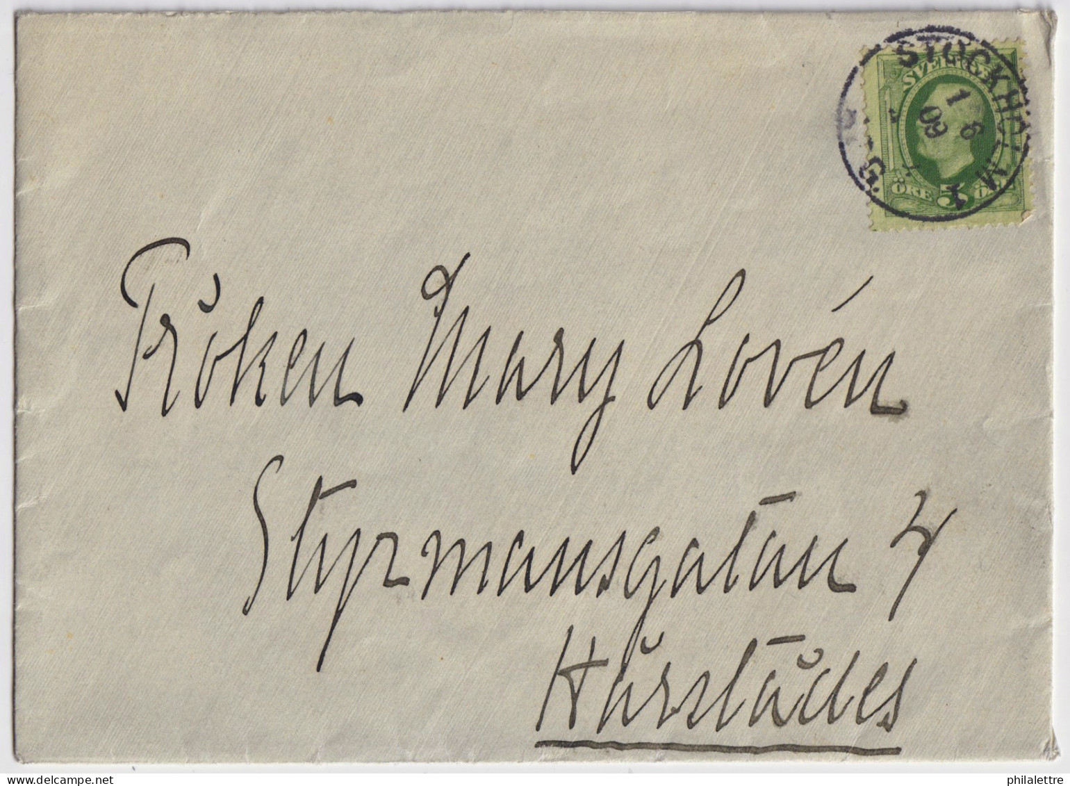 SUÈDE / SWEDEN - 1909 (Jun 1) 5ö Green Facit 52 Used Locally In Stockholm - Storia Postale