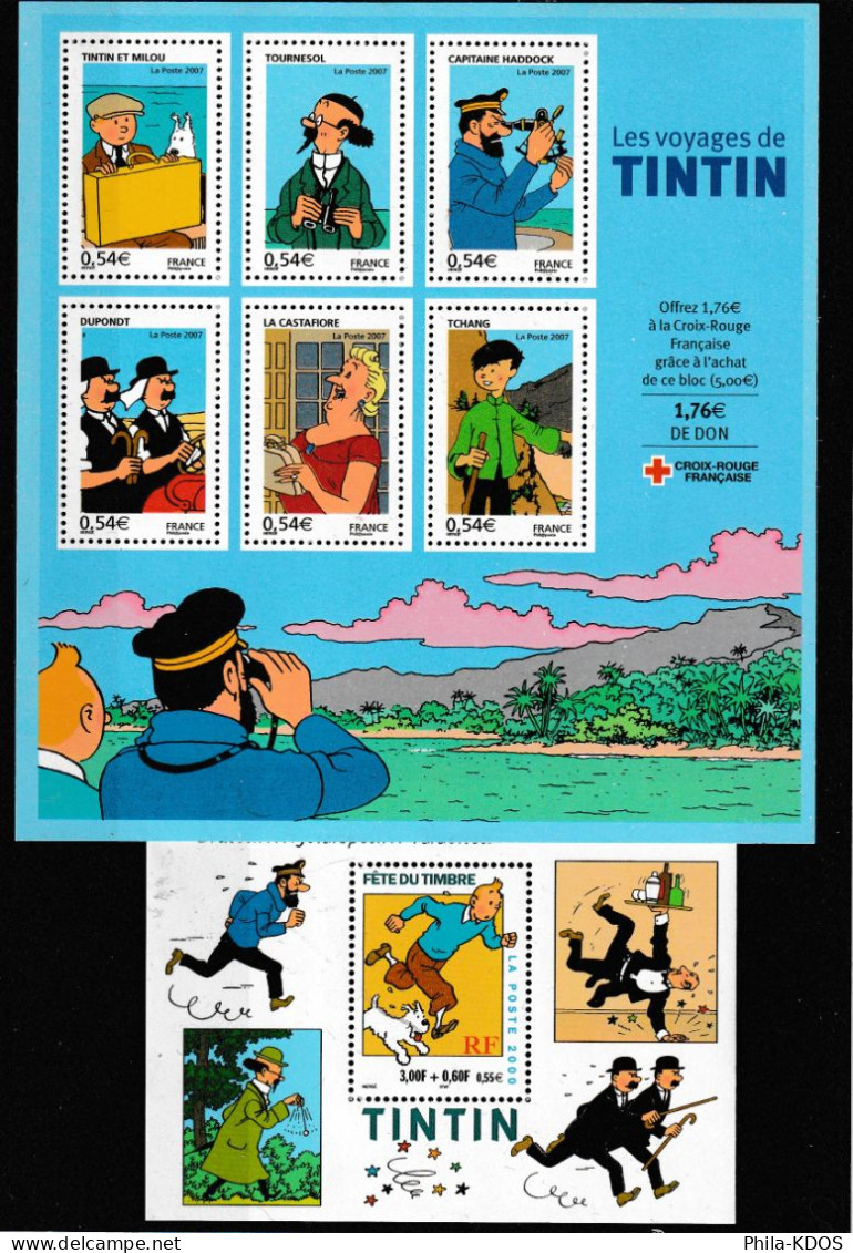 " LOT : TINTIN " Sur 2 Blocs Feuillets Neufs** MNH - Cómics