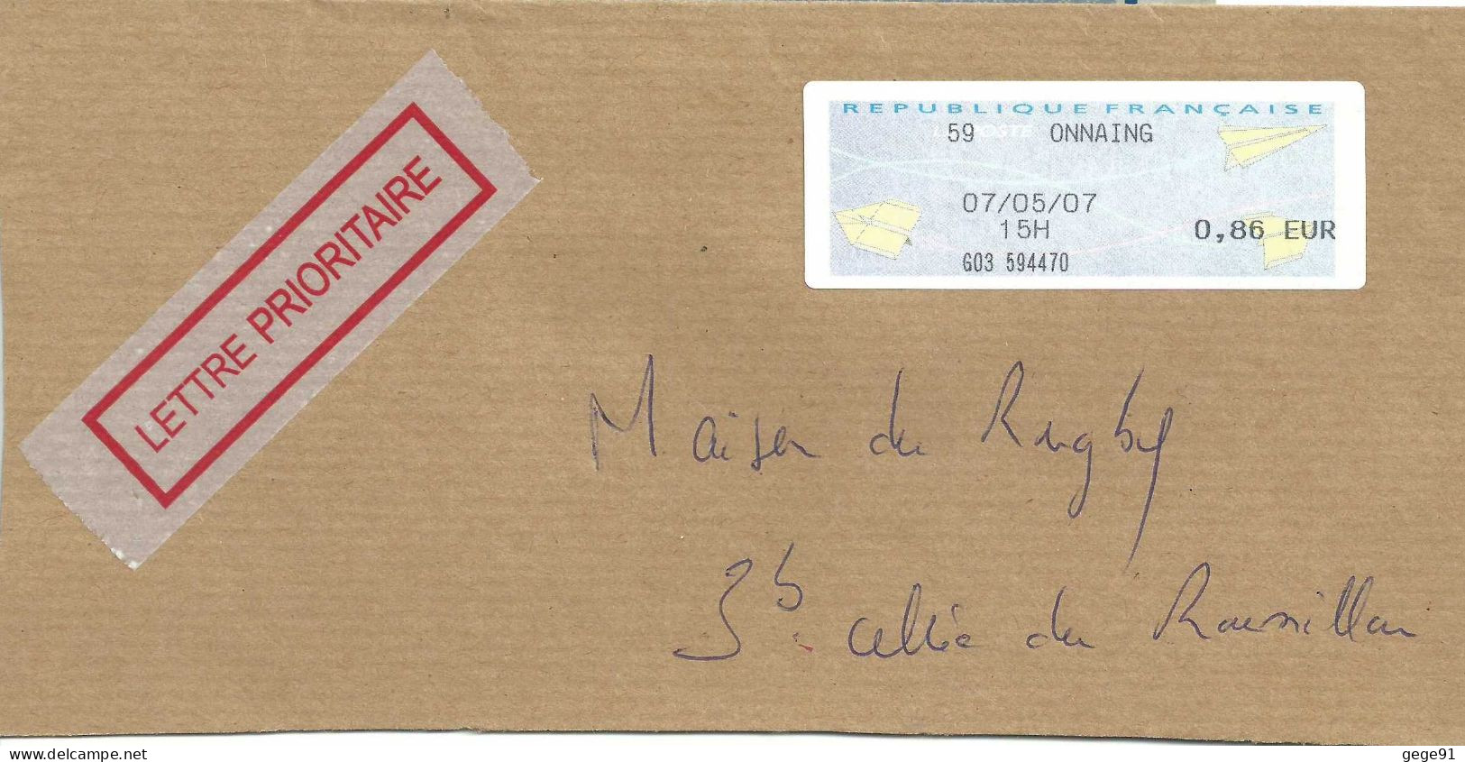 Vignette D'affranchissement - MOG - Onnaing - Nord - Enveloppe Réduite 220x110 - 2000 « Avions En Papier »
