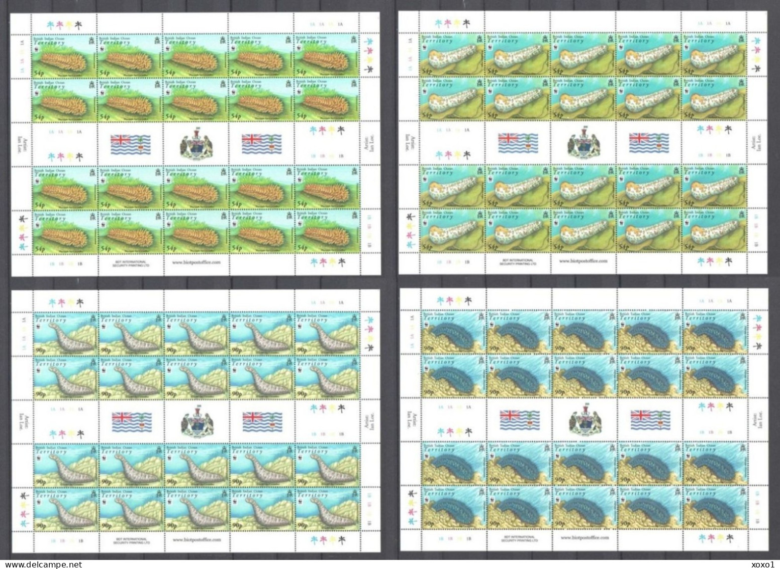 BIOT 2008 MiNr. 470 - 473 WWF Marine Life, Sea Cucumbers 4 M/sh  MNH ** 150.00 € - Britisches Territorium Im Indischen Ozean