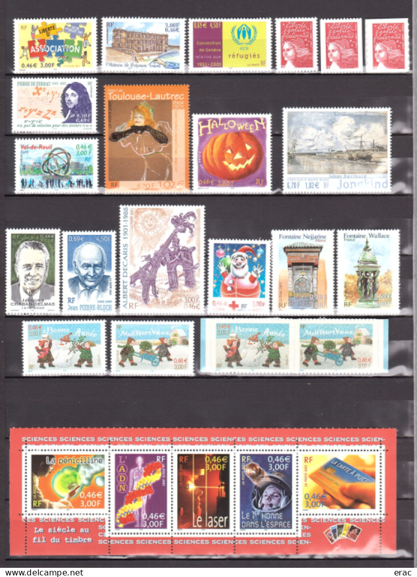 FRANCE - 2001 - Année Complète - N° 3367 à 3442 - Neufs ** - 73 Tp - 2000-2009