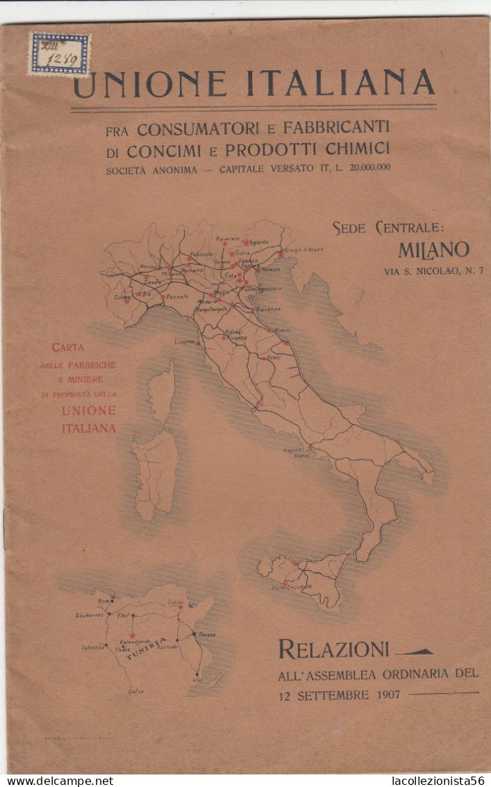 13020-UNIONE ITALIANA CONSUMATORI E FABBRICANTI CONCIMI E PRODOTTI CHIMICI-RELAZIONI ALL'ASSEMBLEA DEL 1907 - Other & Unclassified