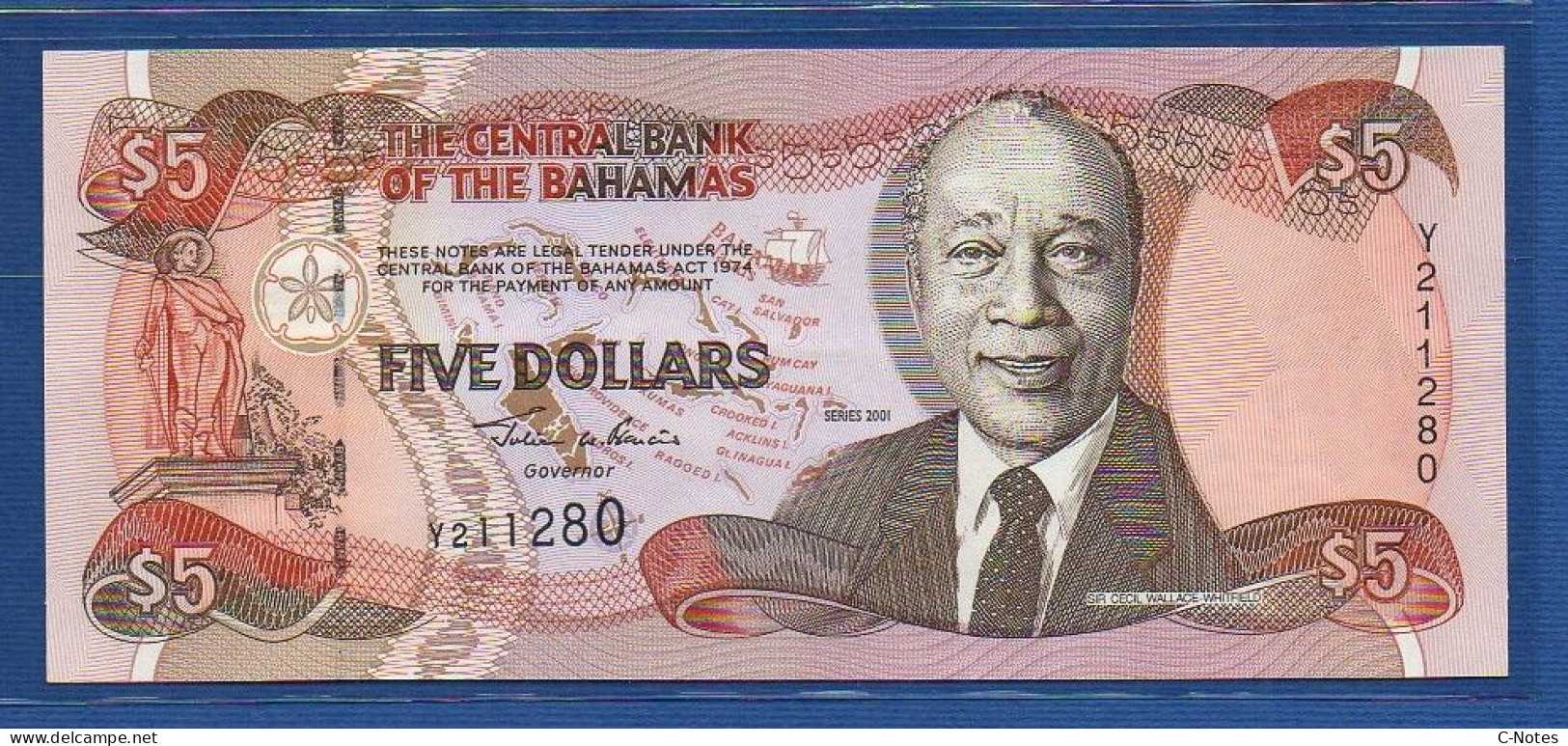 BAHAMAS - P.63b – 5 Dollars 2001 UNC, S/n Y211280 - Bahama's