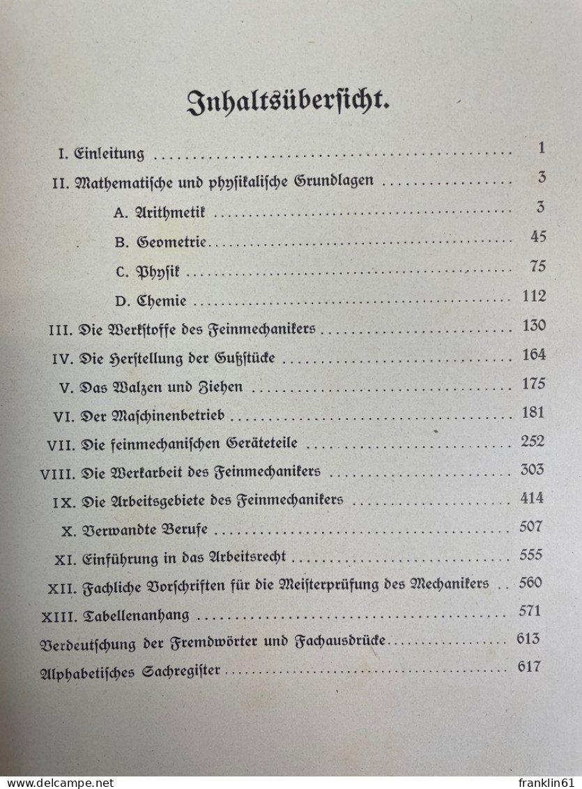 Handbuch Für Den Mechaniker : Ein Lehr- Und Nachschlagewerk Für Den Mechaniker, Feinmechaniker, Elektromechani - Technical