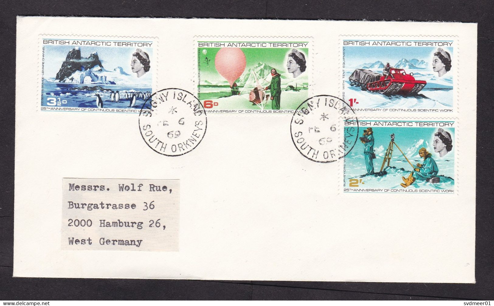 British Antarctic Territory BAT: Cover To Germany, 1969, 4 Stamps, Signy Island South Orkneys (traces Of Use) - Storia Postale