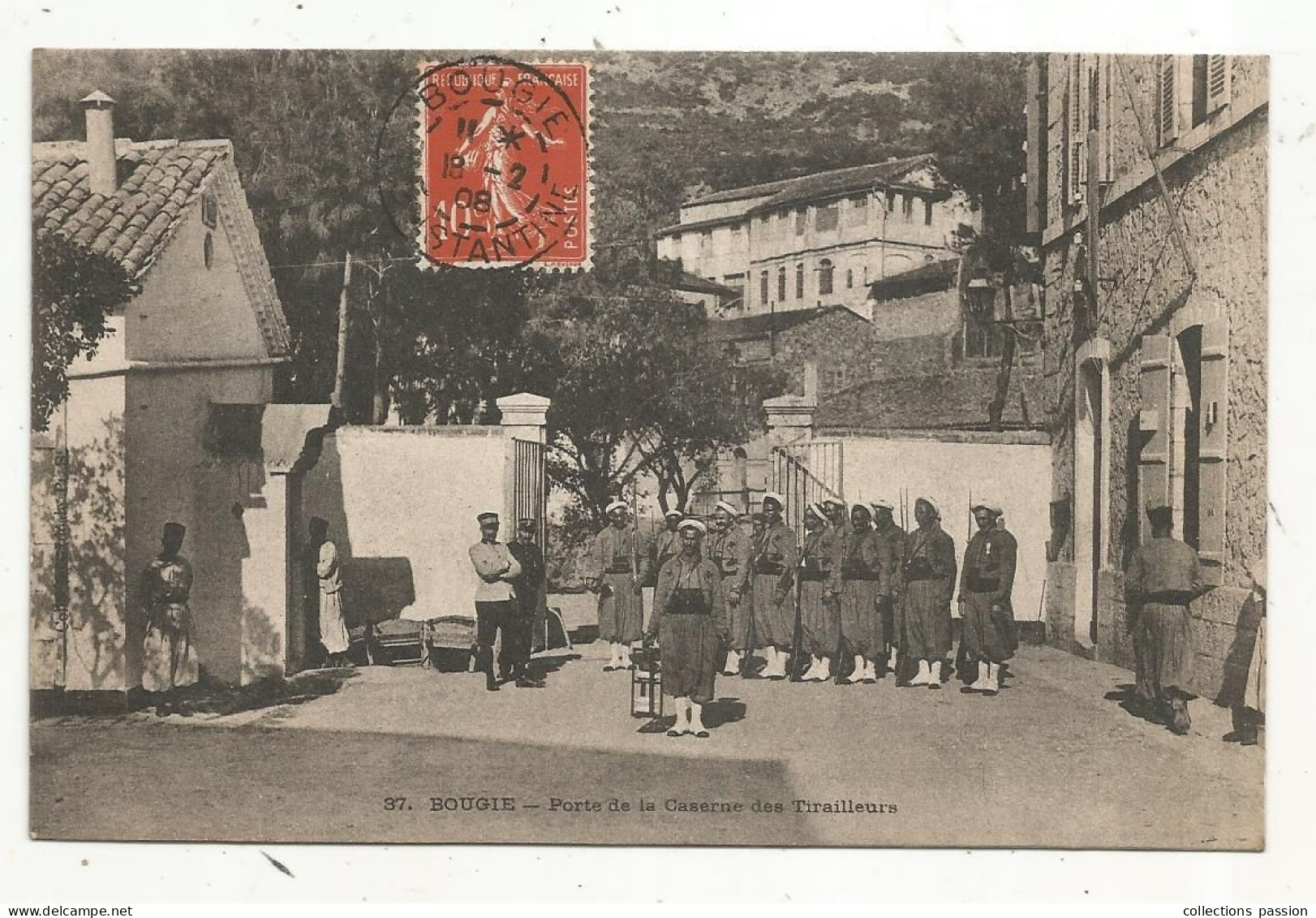 Cp, Algérie, BOUGIE, Militaria , Porte De La Caserne Des TIRAILLEURS, Voyagée 1908 - Bejaia (Bougie)