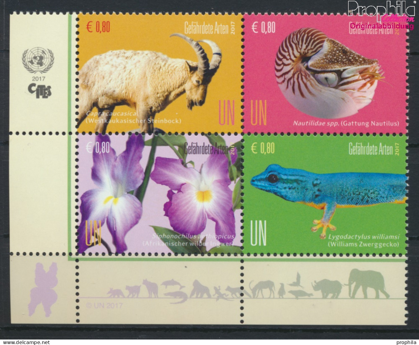 UNO - Wien 979-982 Viererblock (kompl.Ausg.) Postfrisch 2017 Gefährdete Arten (10054456 - Unused Stamps