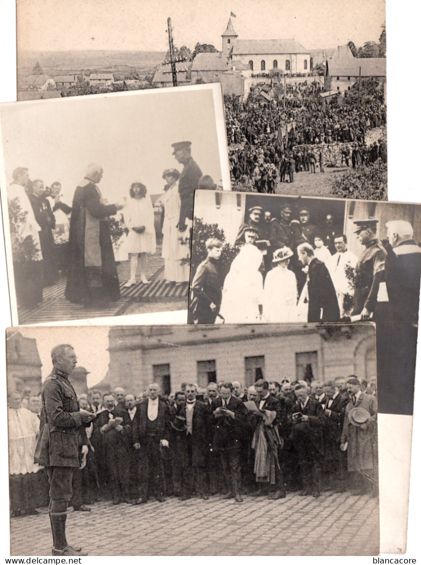 Rossignol Tintigny 1920 Visite Du Roi Albert 1er & De La Reine Elisabeth Réunion De 4 Cartes - Tintigny