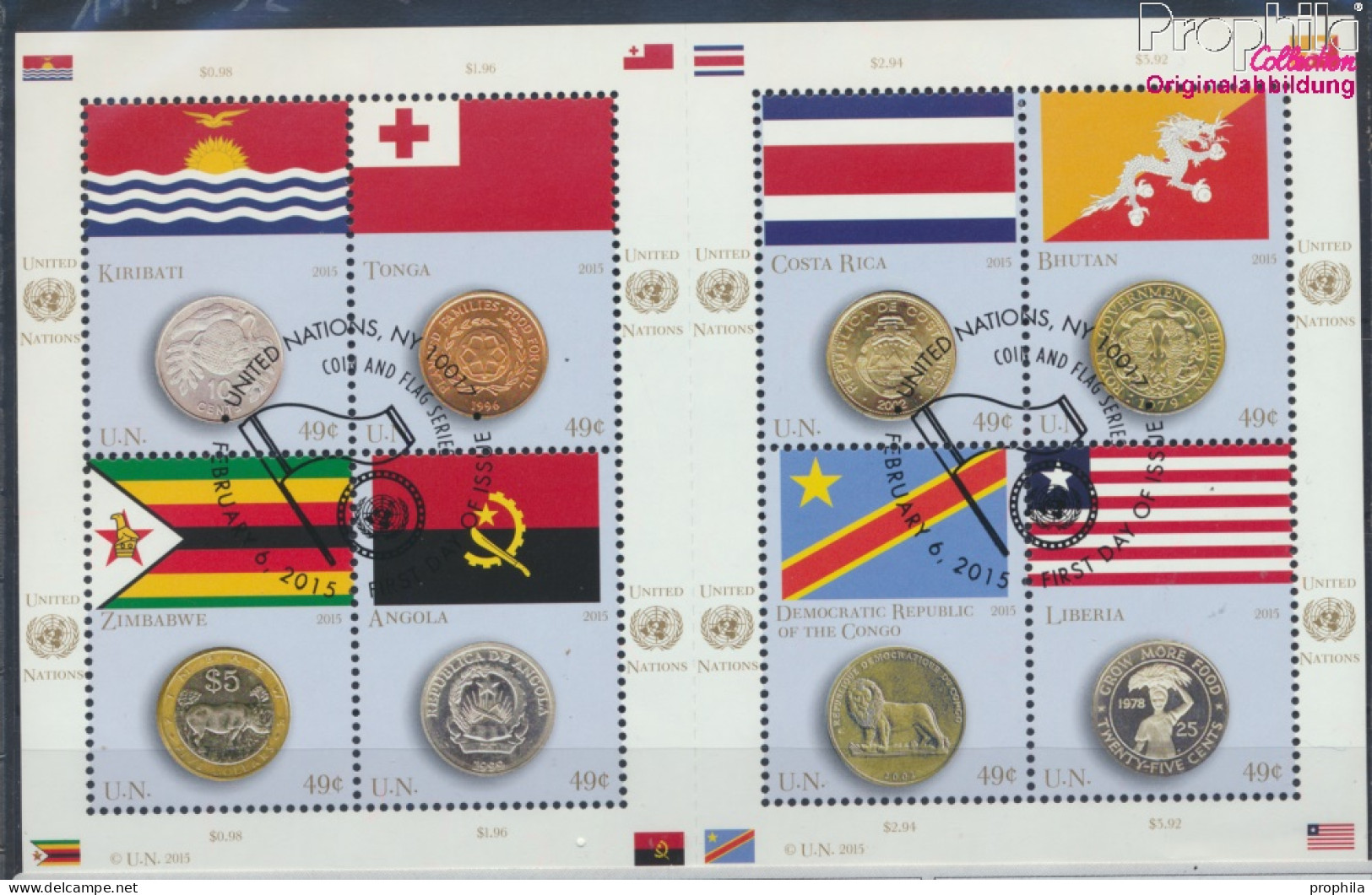 UNO - New York 1445-1452Klb Kleinbogen (kompl.Ausg.) Gestempelt 2015 Flaggen Und Münzen (10076942 - Used Stamps