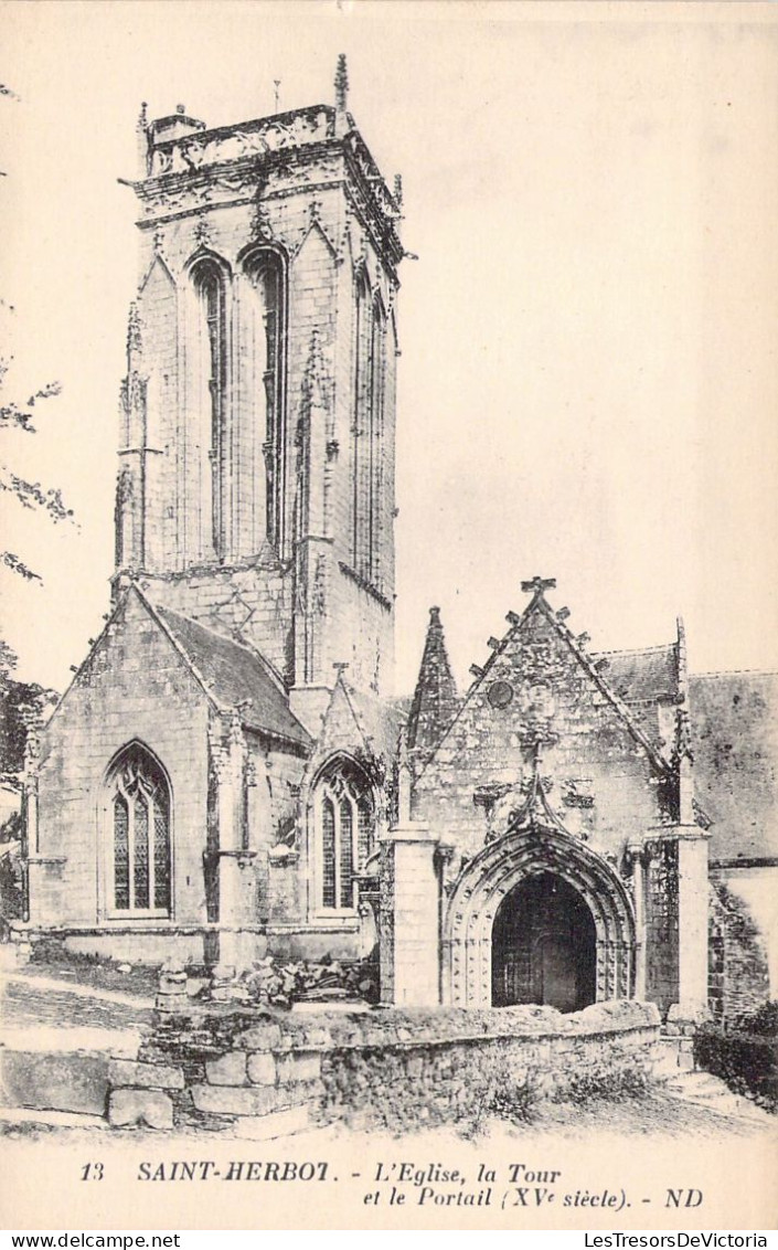 FRANCE - 29 - SAINT HERBOT - L'église La Tour Et Le Portail - Carte Postale Ancienne - Saint-Herbot