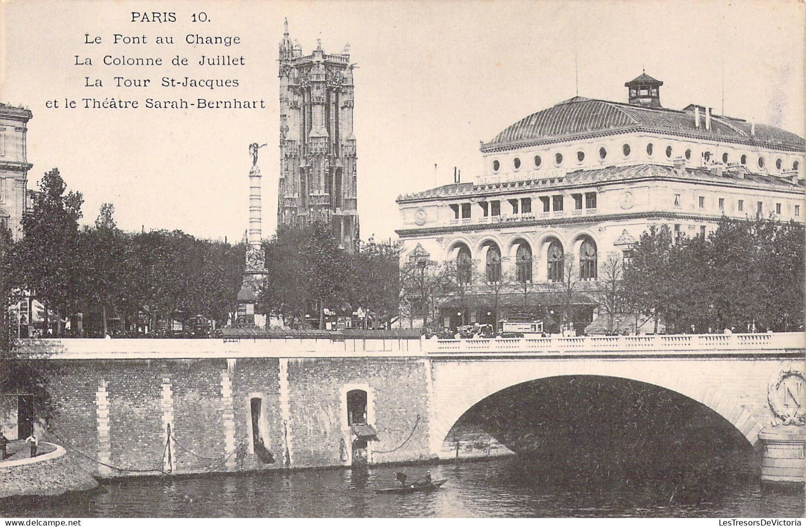 FRANCE - 75 - PARIS - Le Pont Au Change - La Colonne De Juillet - La Tour St Jacques Et Théâtre - Carte Postale Ancienne - Autres & Non Classés