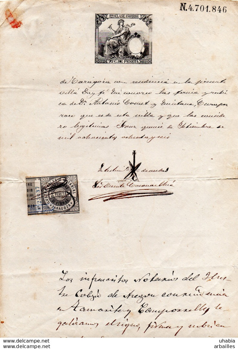 Zaragoza. Huesca. Consulat D'Espagne A Pau. Document Notarié 1886. - Lettres & Documents