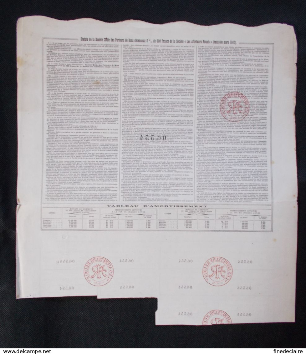 Action De 500, Cinq Cent Francs, Société Des Affréteurs Réunis, Paris 1917 - Verkehr & Transport