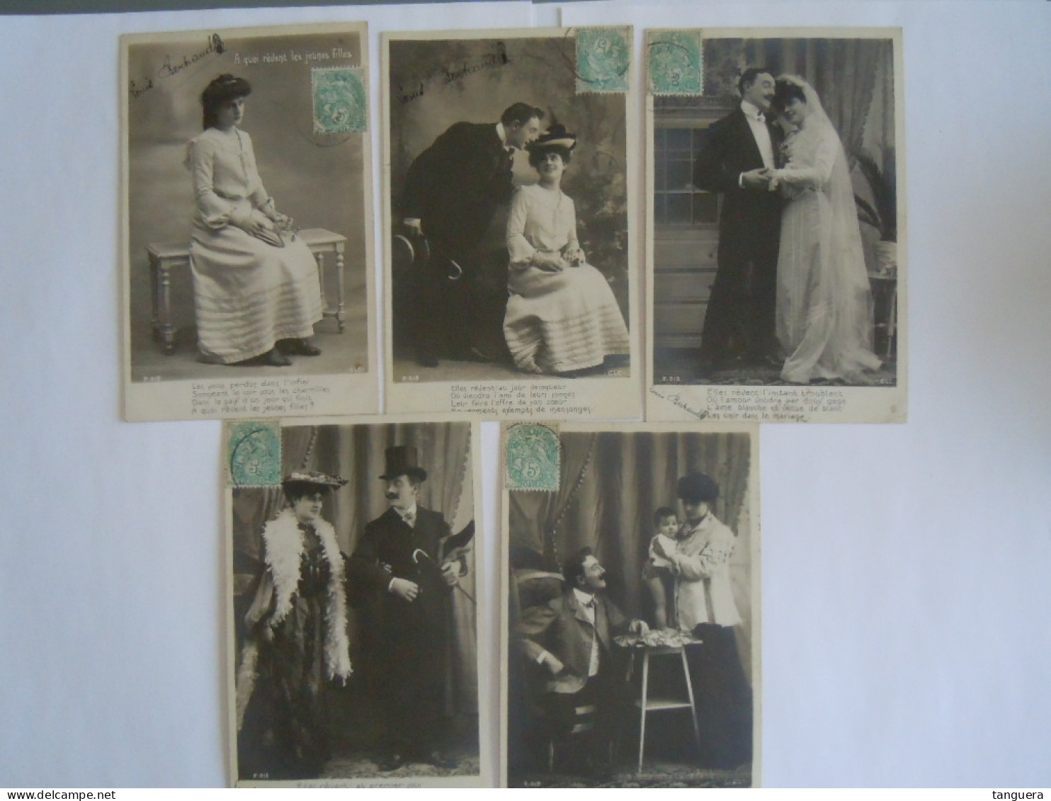 5 Cpa Série A Quoi Rêvent Les Jeunes Filles Mariage Famille Edit CLC 2919 Circulée 1905 Qq. Avec Timbre Taxe - Noces
