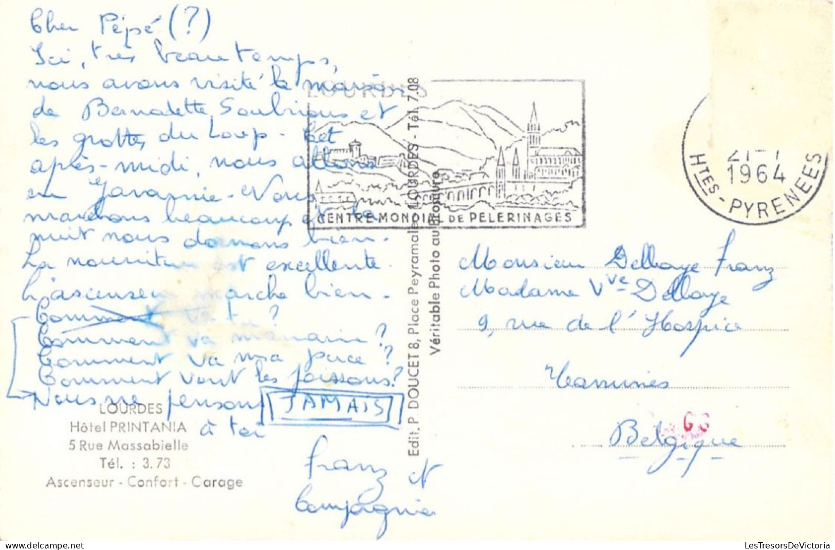 FRANCE - 65 - LOURDES - Hôtel PRINTANIA - Edit P DOUCET - Carte Postale Ancienne - Lourdes
