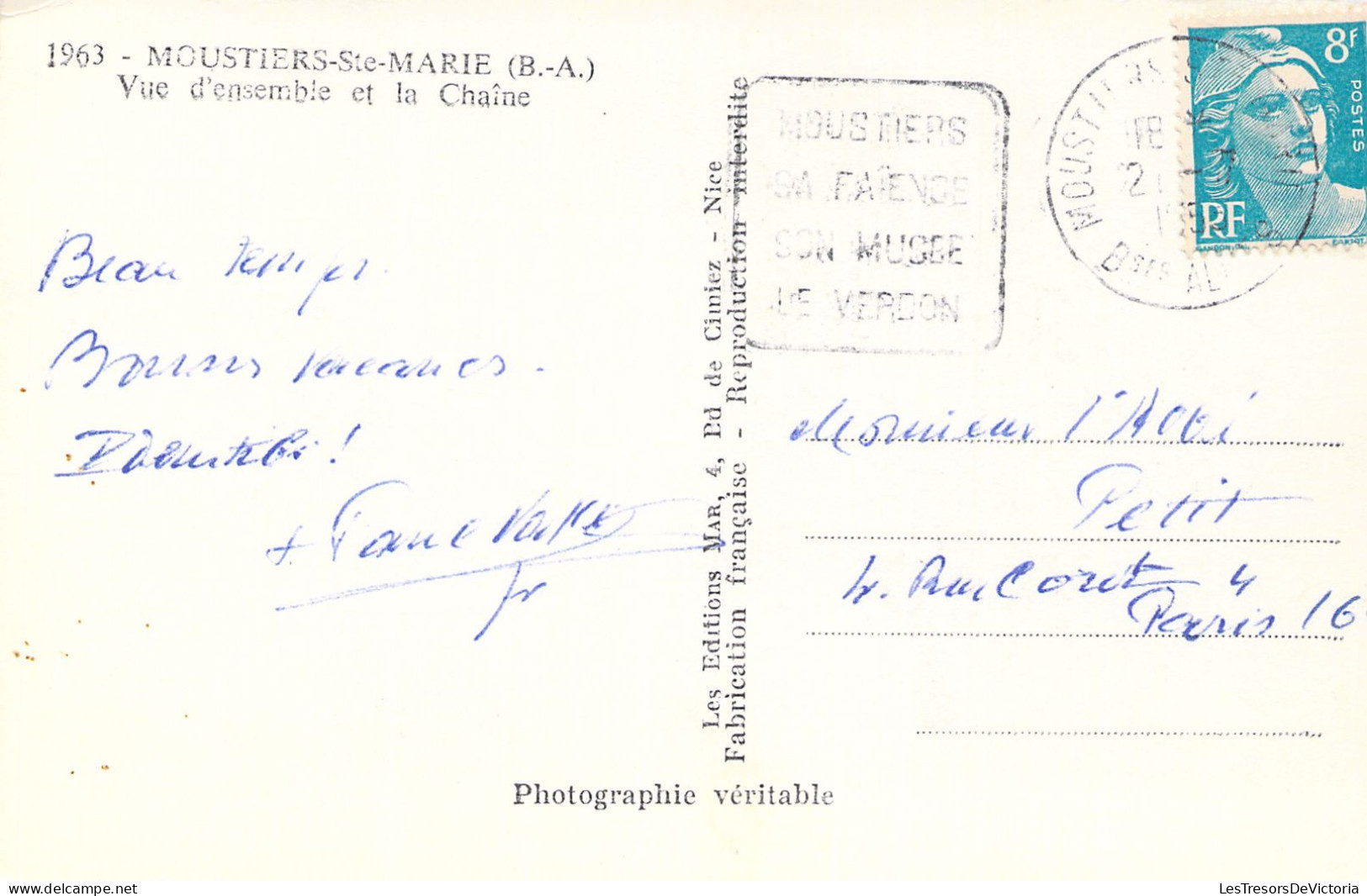 FRANCE - 04 - MOUSTIERS STE MARIE - Vue D'ensemble Et La Chaîne - Carte Postale Ancienne - Other & Unclassified