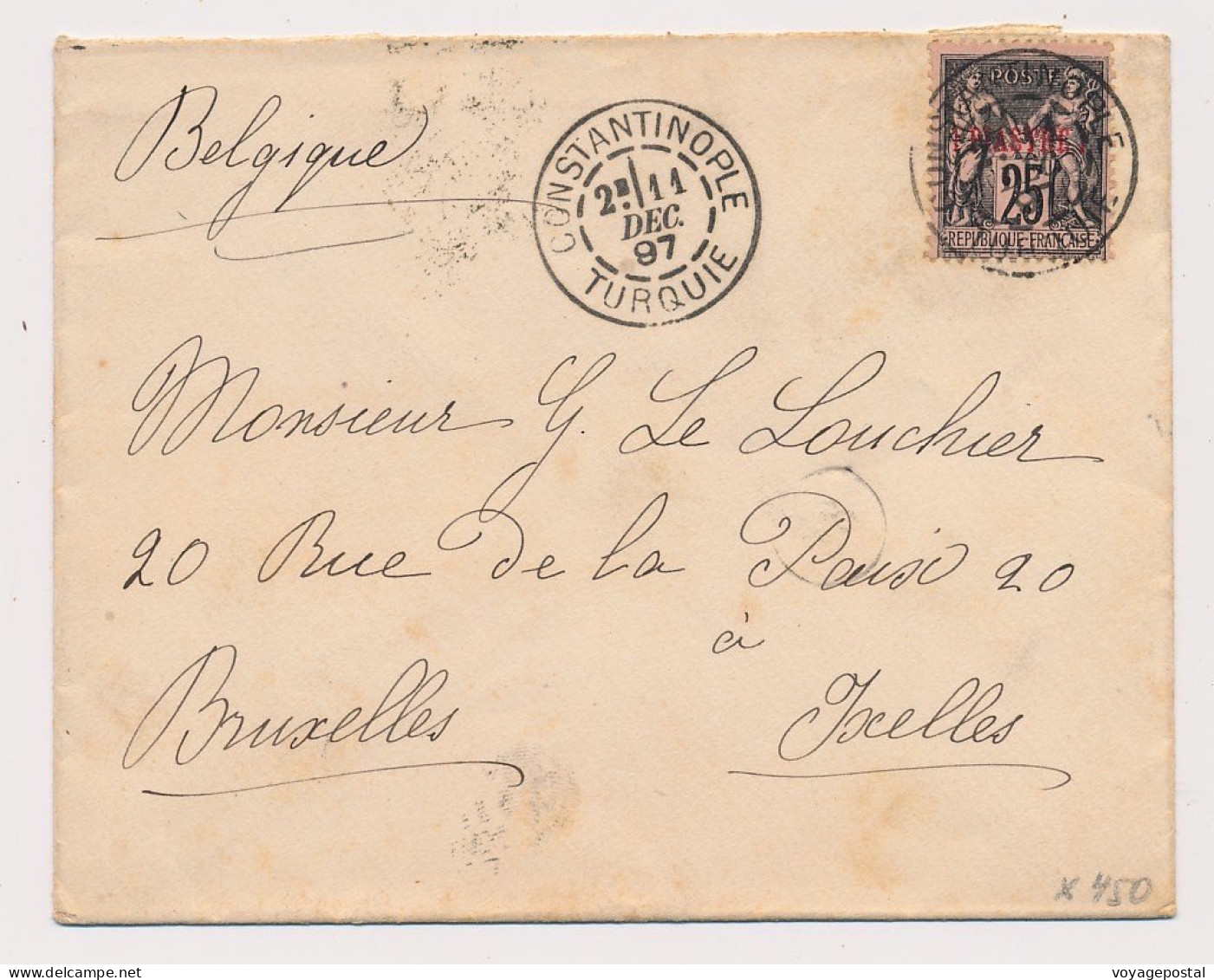 LETTRE BFE SAGE CONSTANTINOPLE TURQUIE BRUXELLES BELGIQUE COVER TURKEY - Covers & Documents