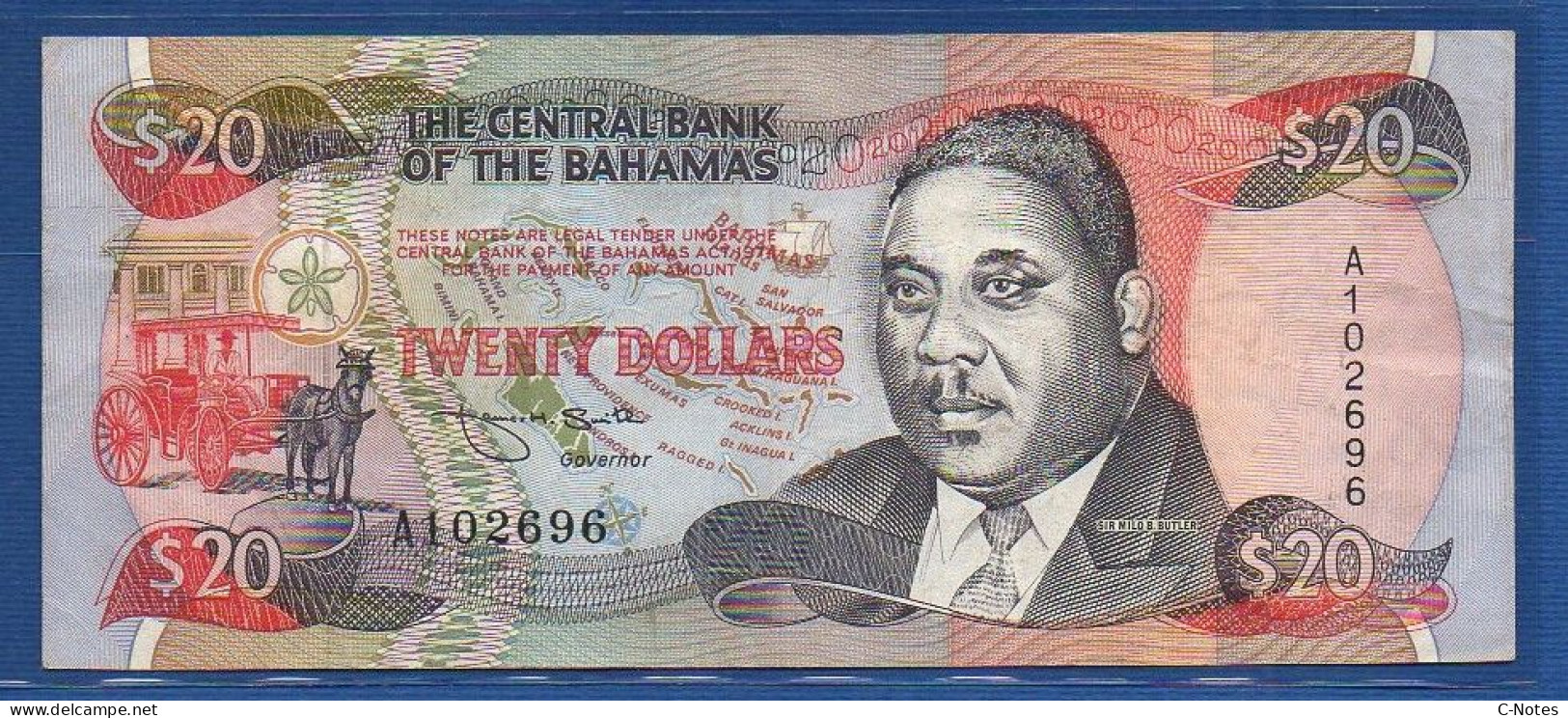 BAHAMAS - P.53A – 20 Dollars L. 1974 (1993) AVF, S/n A102696 - Bahamas