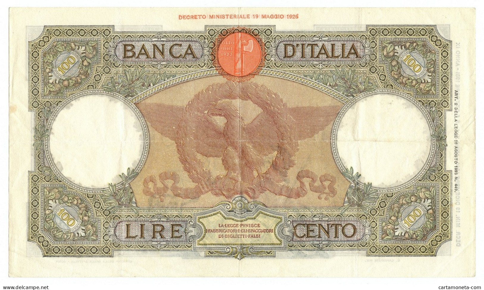 100 LIRE CAPRANESI AQUILA ROMANA TESTINA FASCIO ROMA 19/12/1940 BB/SPL - Regno D'Italia – Autres