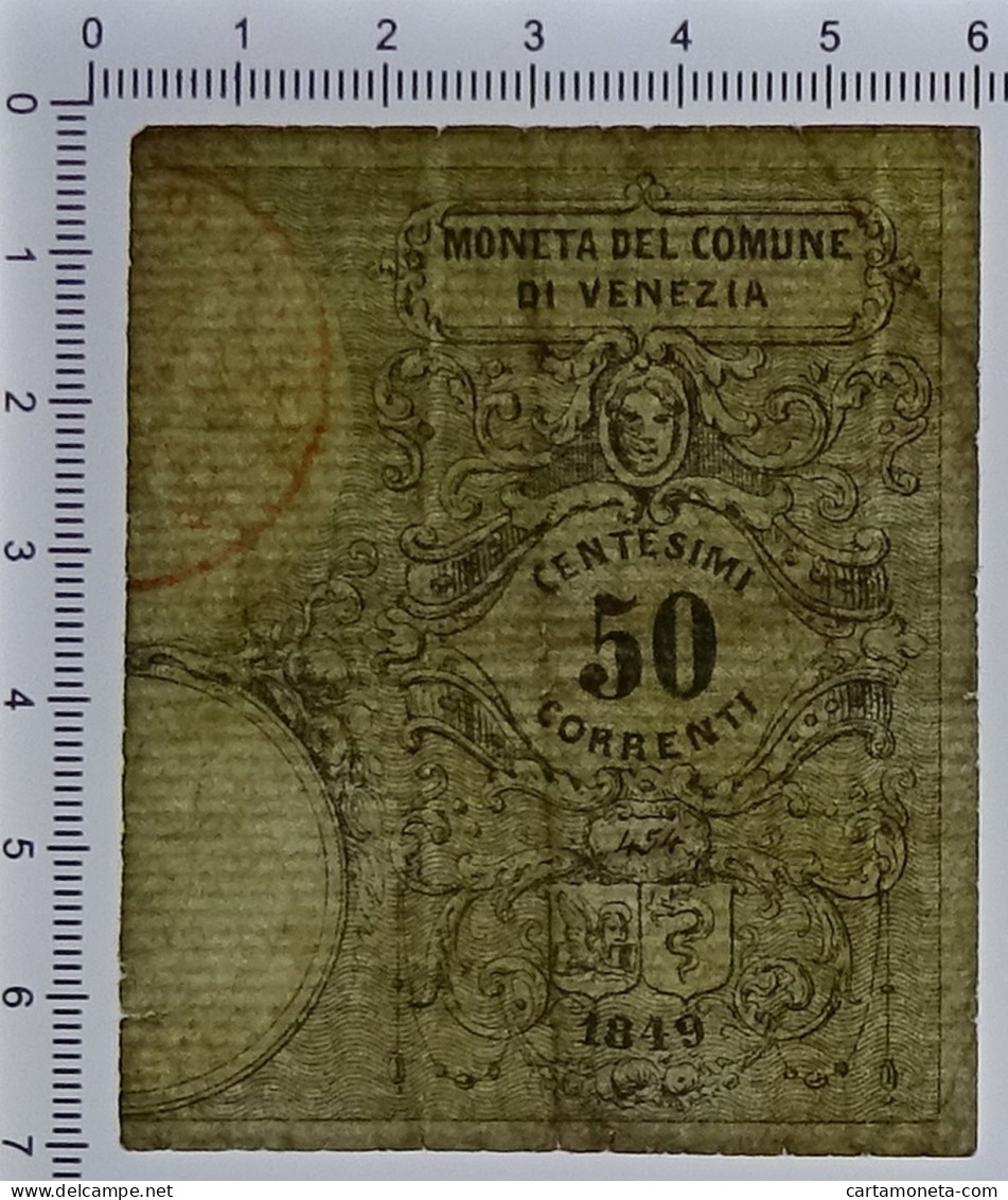 50 CENTESIMI LIRE CORRENTI MONETA DEL COMUNE DI VENEZIA 1849 BB- - Sonstige & Ohne Zuordnung