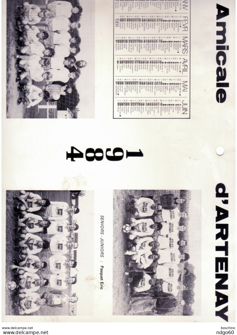 Calendrier 1984 De L'Amicale D' Artenay Section Football - Dim 23,5 X 34,5 Cm - Grand Format : 1981-90