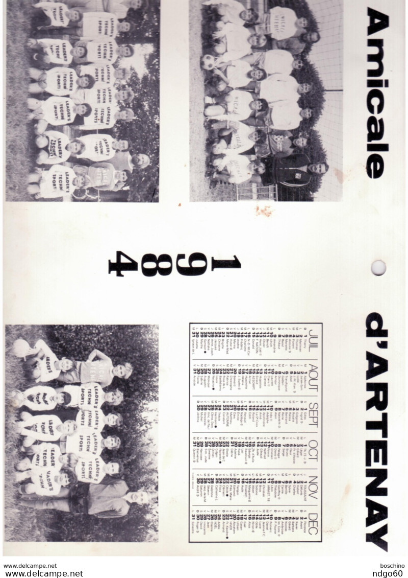 Calendrier 1984 De L'Amicale D' Artenay Section Football - Dim 23,5 X 34,5 Cm - Grossformat : 1981-90