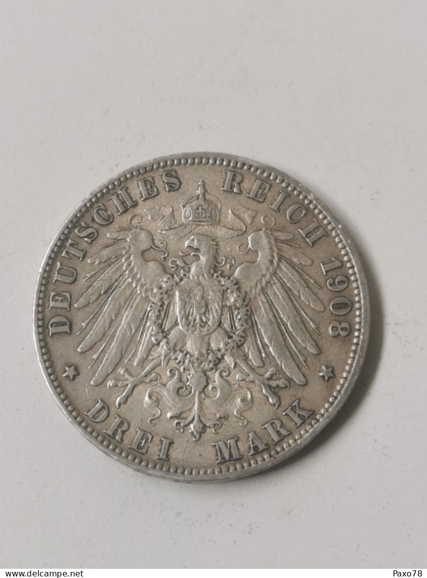 Allemagne, 3 Mark - Hamburg 1908J - 2, 3 & 5 Mark Silver
