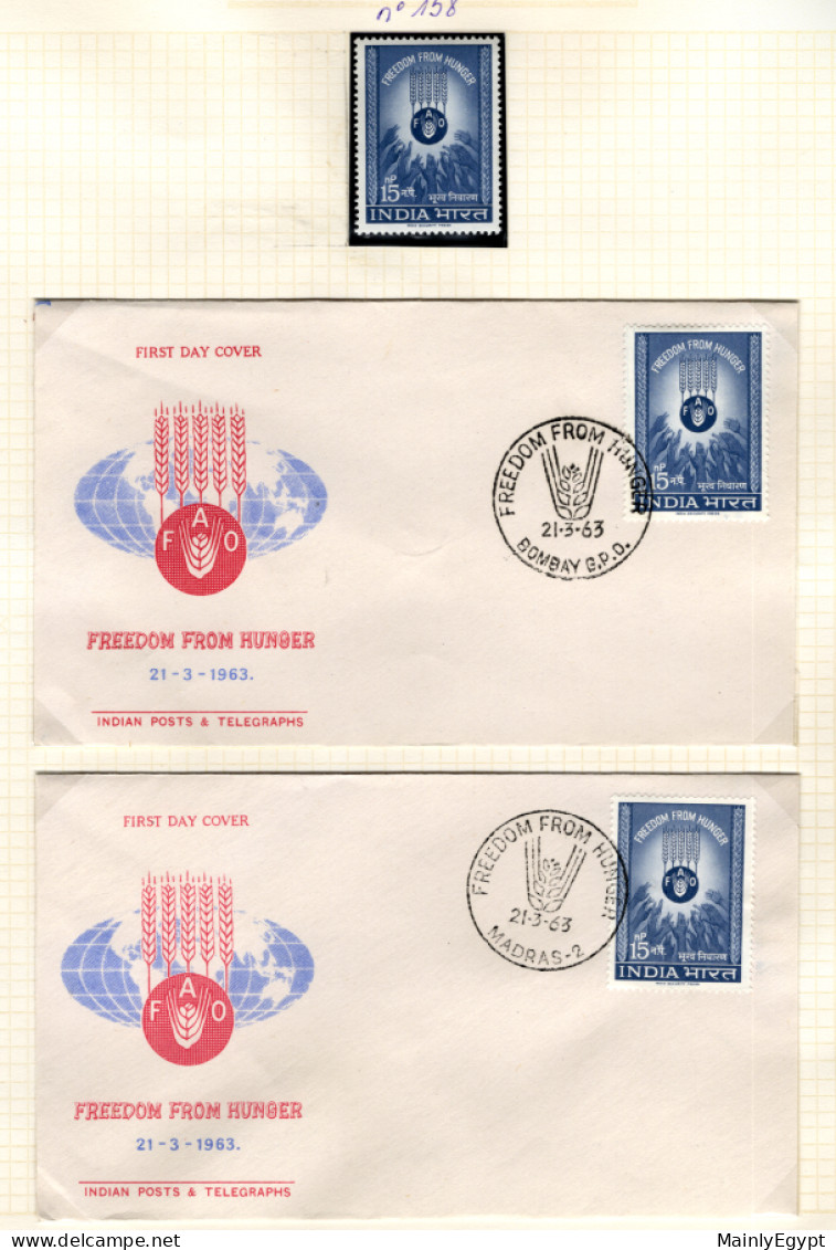 INDIA - 1963 Freedom From Hunger - 1 Stamp MNH Plus 2 FDCs - Alimentation