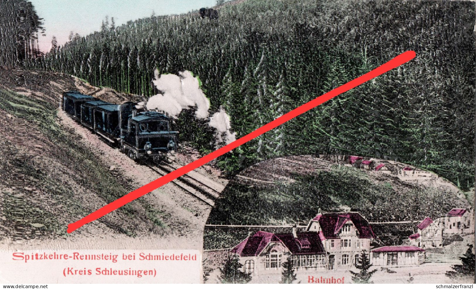 AK Schmiedefeld Bahnhof Zug Rennsteigbahn Spitzkehre Rennsteig Allzunah Frauenwald Schleusingen Illmenau Thüringer Wald - Schmiedefeld