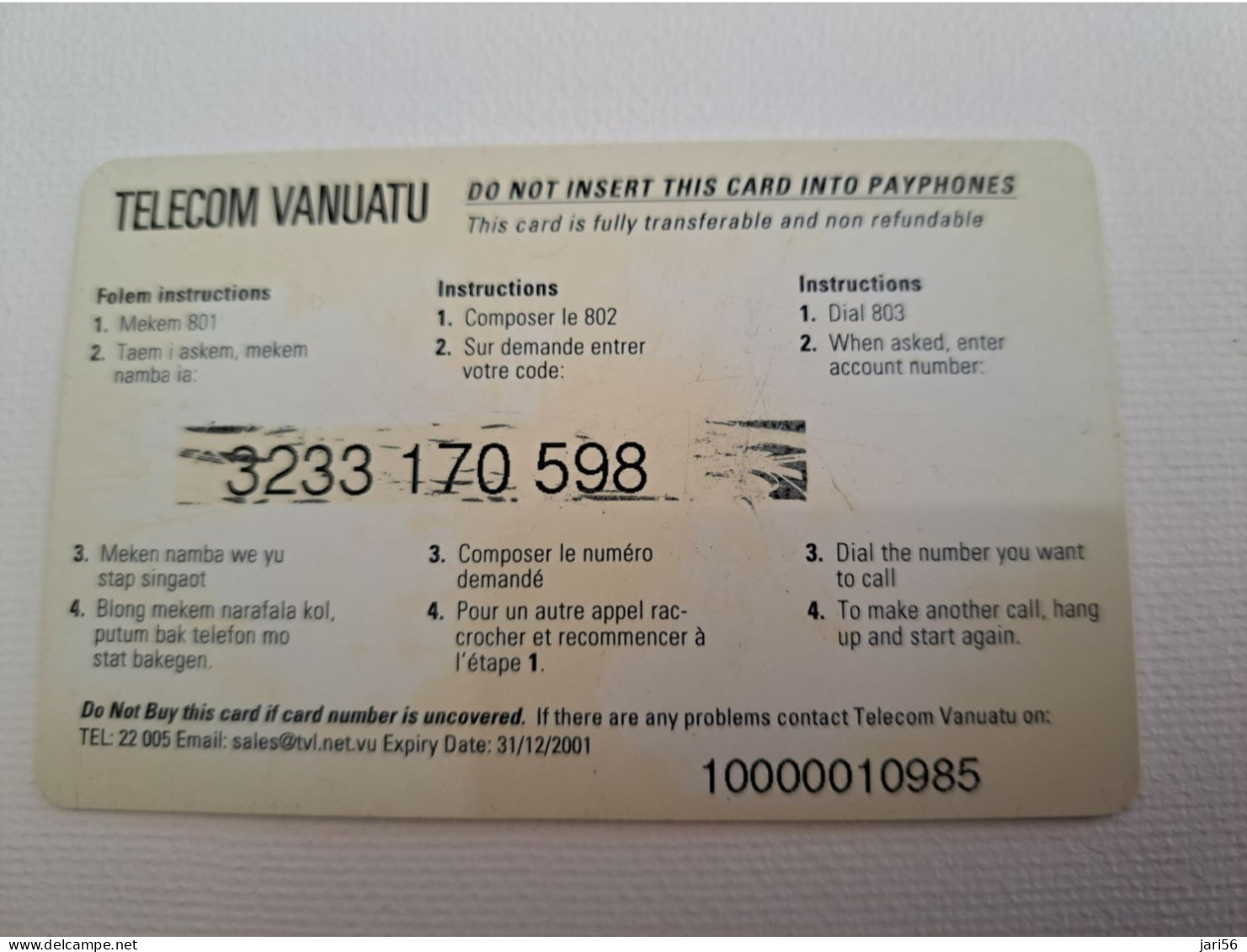 VANUATU  / PREPAID /  MASK , 225VT,     Fine Used CARD    **13486 ** - Vanuatu