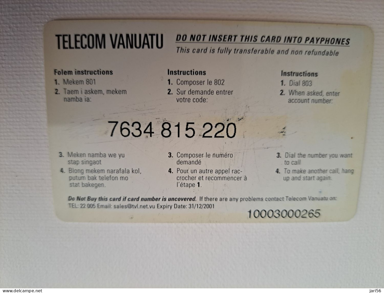 VANUATU  / PREPAID /  MASK , 1350 VT,     Fine Used CARD    **13488 ** - Vanuatu