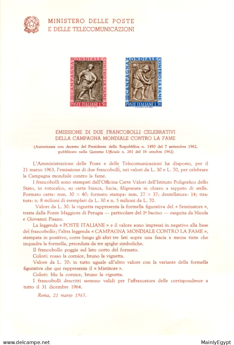 VATICAN - 1963 Freedom From Hunger - 2 Stamps MNH, Plus FDC And Descriptive Folder - Alimentation