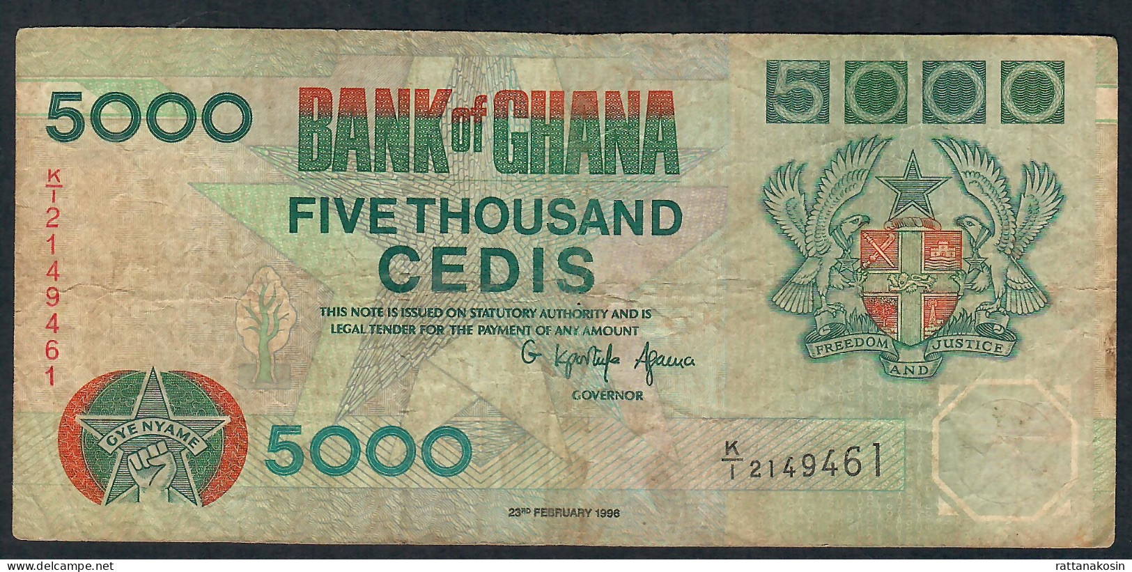 GHANA P34c 5000 CEDIS 1998 #K/1       FINE  NO P.h. - Ghana