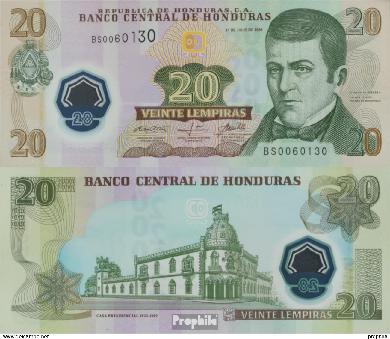 Honduras Pick-Nr: 95 Bankfrisch 2008 20 Lempiras - Honduras