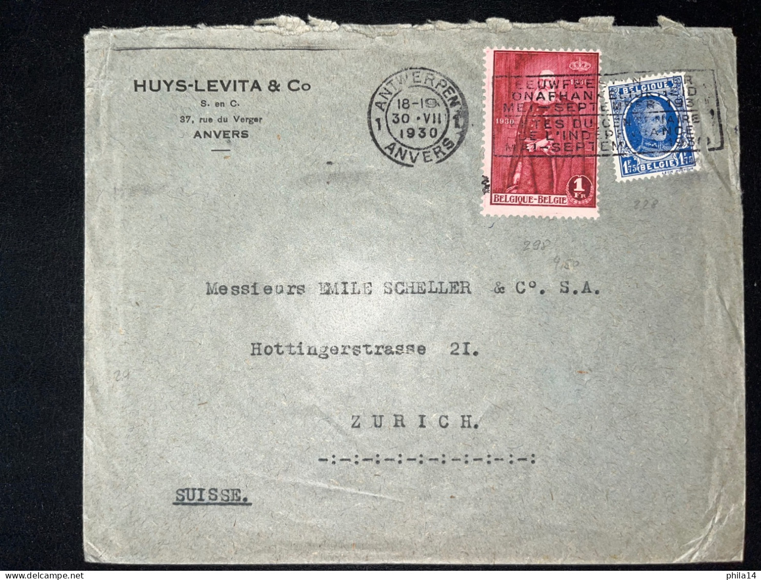 ENVELOPPE BELGIQUE / ANVERS POUR ZURICH SUISSE / 1930 - 1929-1941 Grand Montenez