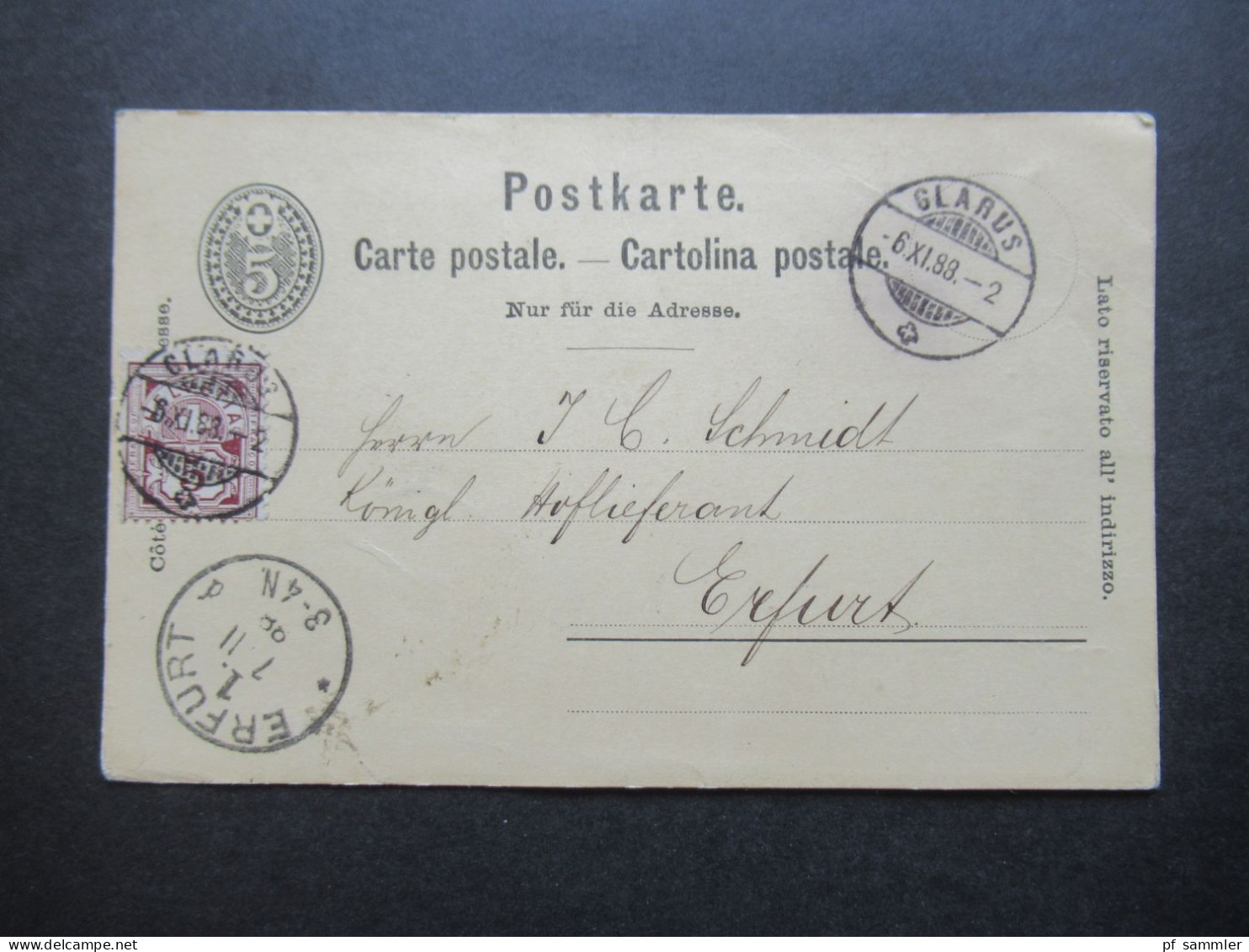 Schweiz 1888 2x GA mit Zusatzfrankatur ins Deutsche Reich gesendet! 1x Ambulant No 25 Bahnpost! 1x Glarus - Erfurt