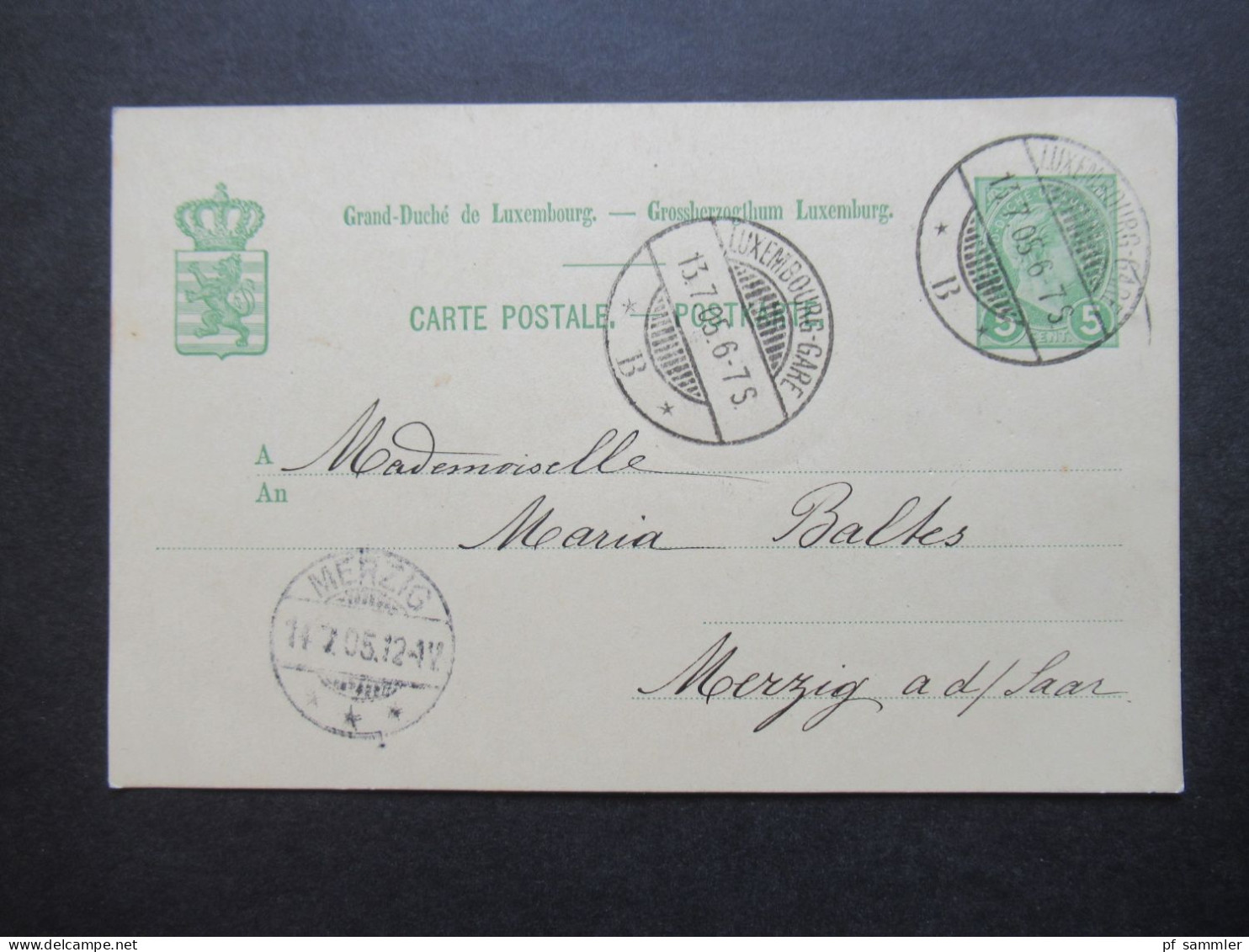 Luxemburg / Luxembourg 3x GA 1889, 1905 und 1908 alle nach Merzig ins Deutsche Reich gesendet! Mit Ank. Stempel