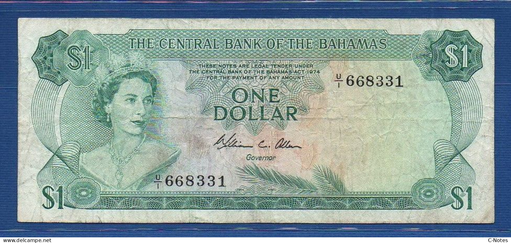 BAHAMAS - P.35b – 1 Dollar L. 1974 F/VF, S/n U/1 668331 - Bahamas