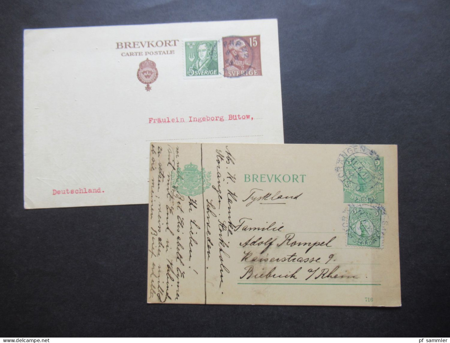 Schweden 2x GA 1919 Stempel Storängen - Biebrich Und 1x 1948 Stempel K1 Eksjö Nach Biebrich / Wiesbaden - Postal Stationery