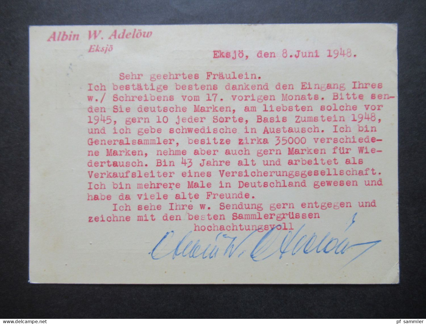 Schweden 2x GA 1919 Stempel Storängen - Biebrich Und 1x 1948 Stempel K1 Eksjö Nach Biebrich / Wiesbaden - Enteros Postales