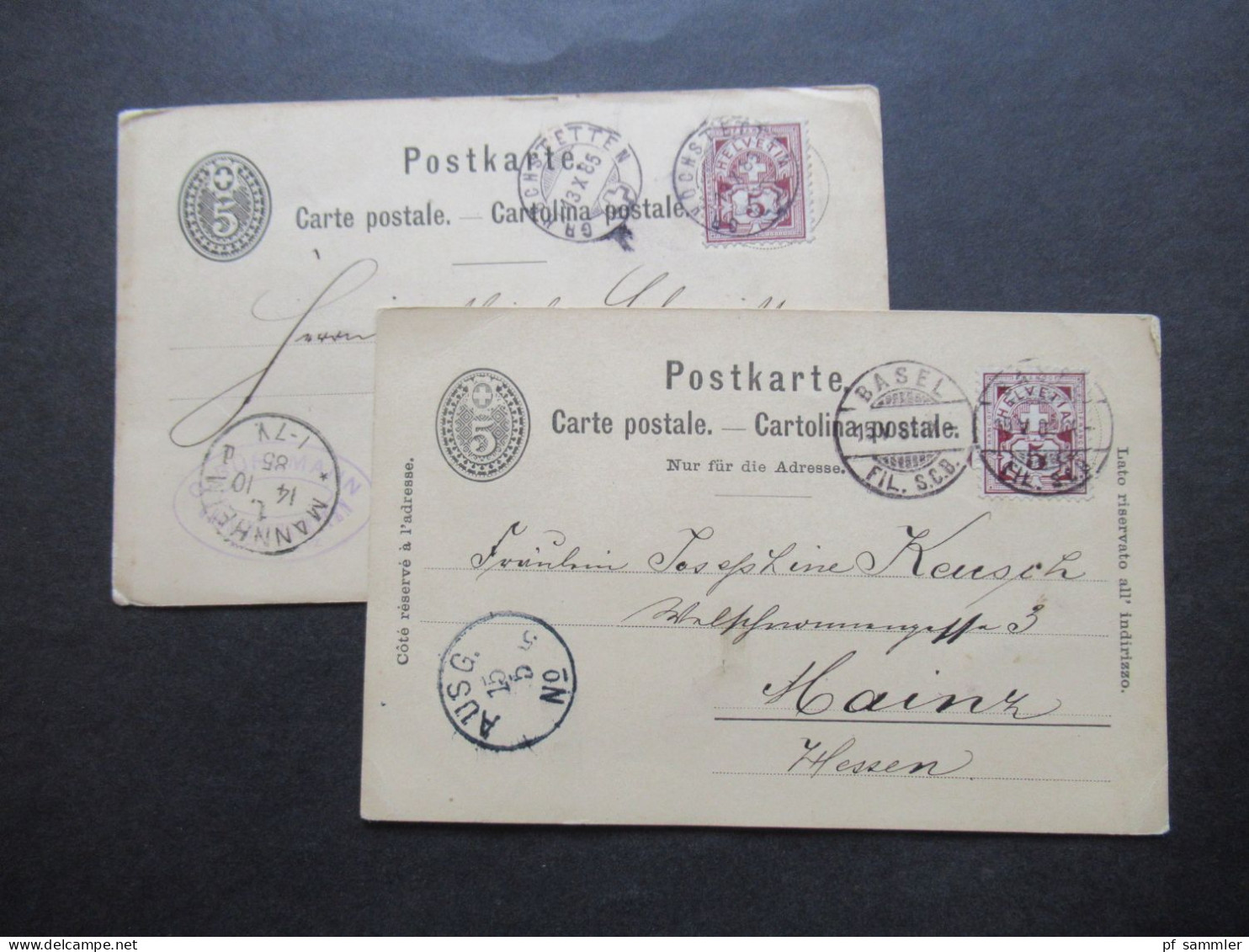 Schweiz 1885 Und 1889 2x GA Mit Zusatzfrankatur Ins Deutsche Reich Gesendet! 1x Stp. Gr Hochstetten - Mannheim - Stamped Stationery