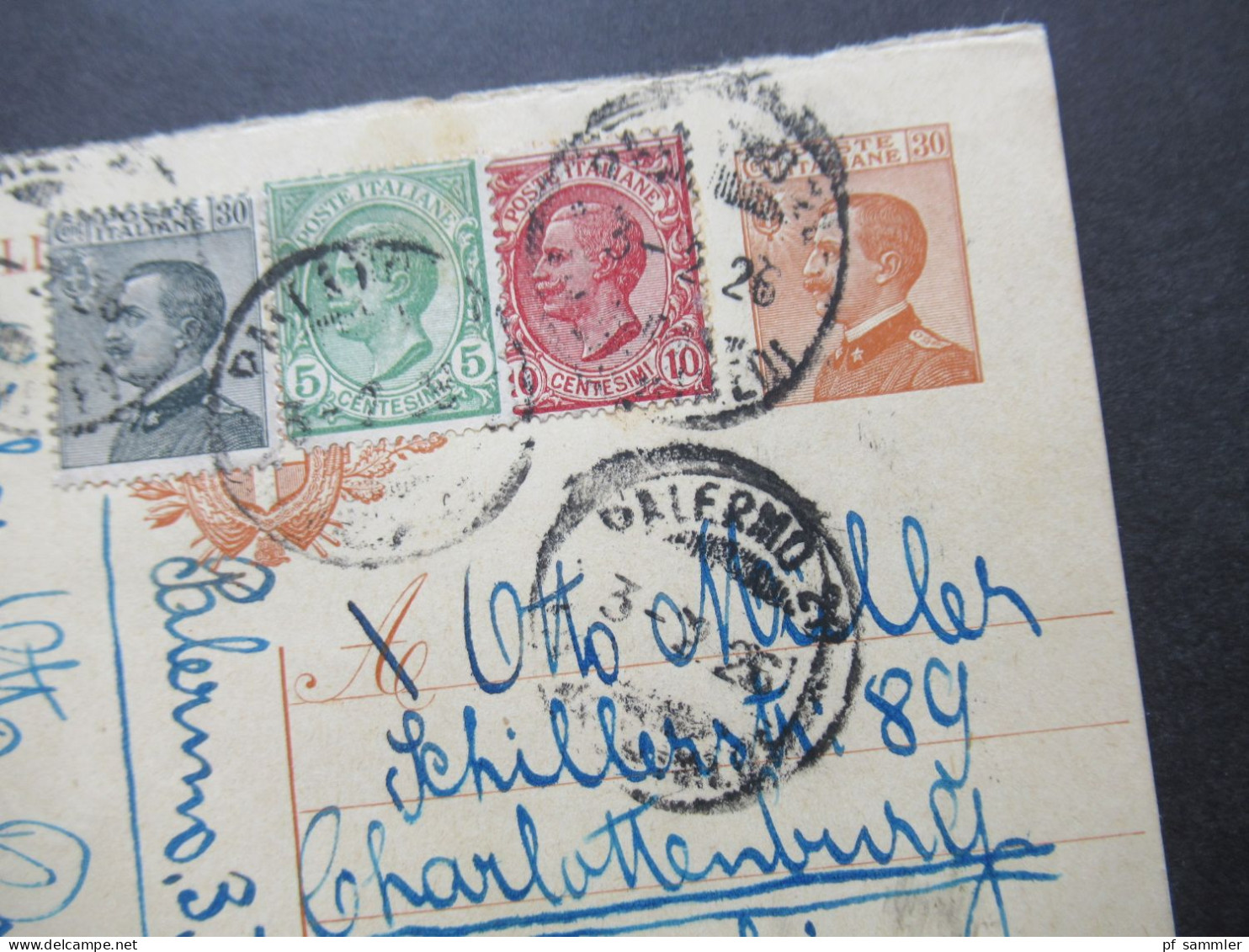 Italien 1926 Ganzsache / Fragekarte ?! Mit 3 Zusatzfrankaturen Palermo - Berlin Charlottenburg - Interi Postali