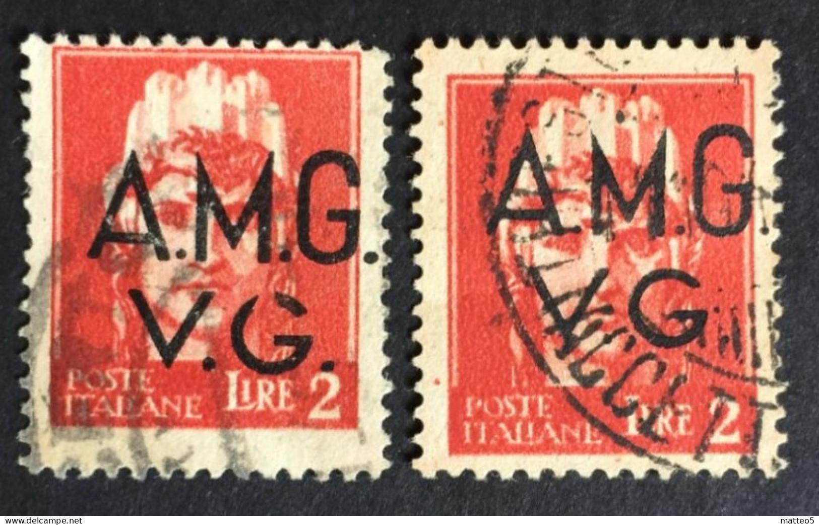 1945 - Trieste Venezia Giulia  AMG VG Soprastampa  - Imperiale - Coppia Lire 2  - Usati - Oblitérés