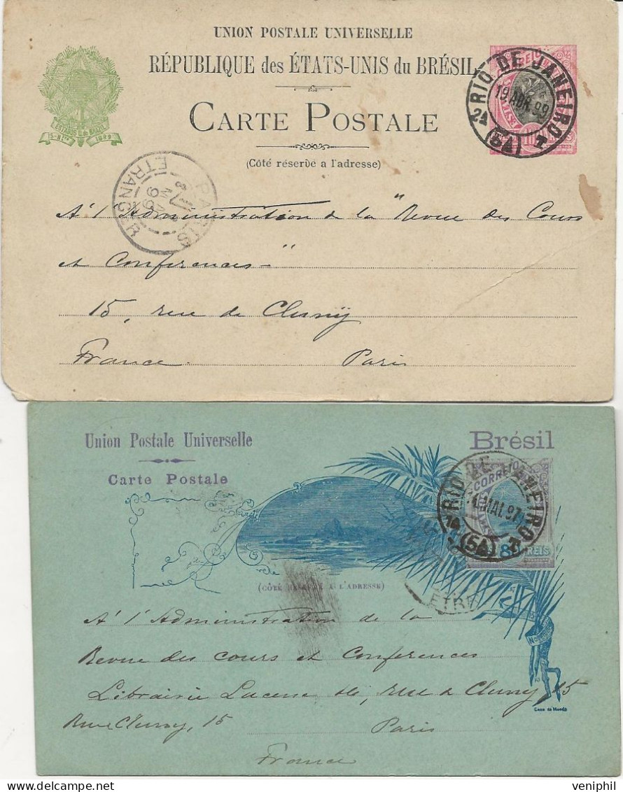 BRESIL - 2 ENTIERS POSTAUX OBLITERES -  ANNEE 1897-1899 - Postal Stationery