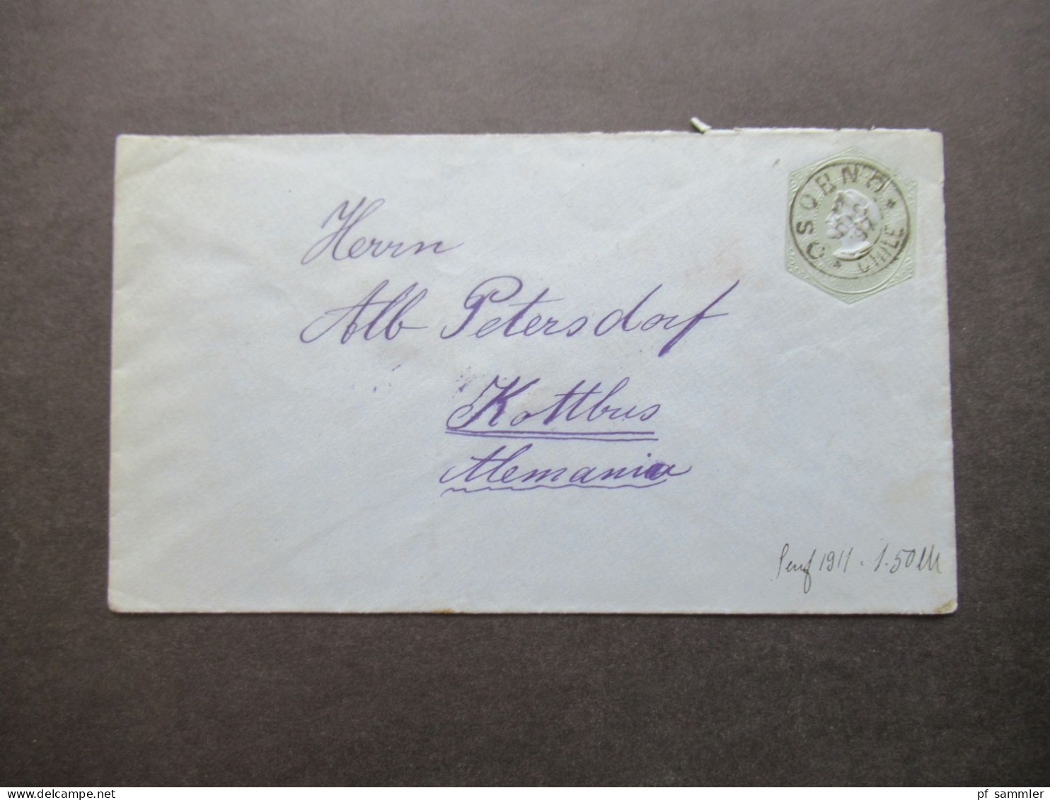 Chile 1897 Ganzsachen Umschlag Sauberer Stempel Osorno Nach Cottbus Gesendet Mit Ank. Stempel - Cile