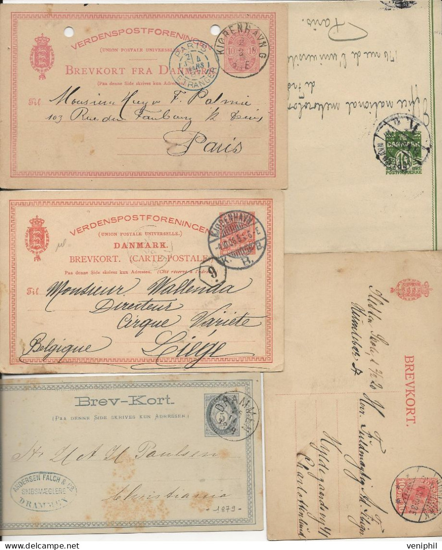 DANEMARK - LOT DE 5 ENTIERS POSTAUX OBLITERES -PERIODE 1889 A 1922 - Postal Stationery