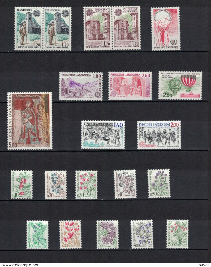 COTE 50€, LOT DE 21 TIMBRES NEUFS** MNH, ANDORRE. - Collections