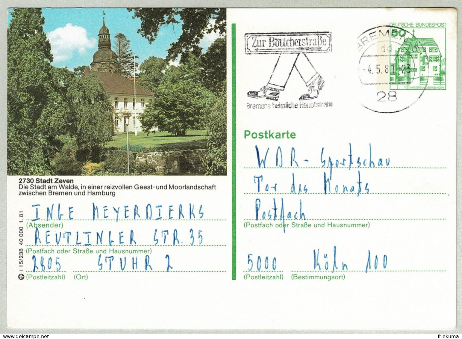 Deutsche Bundespost 1981, Bildpostkarte Zeven Bremen - Köln, Schuhe / Shoes - Textile